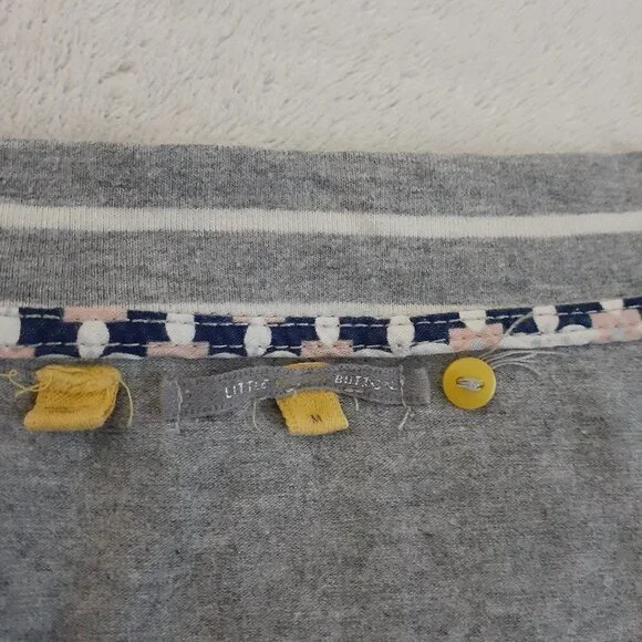 Anthropologie Little Yellow Button Women's Size M Gray Stripe Mixed Media Shirt - Picture 7 of 14